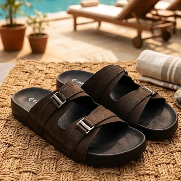 Men’s Comfort Dual-Strap Soft Leather Sandal (Black S24)